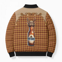 Western Yoke Bomber Puffer Jacket Rein Beer Christmas Houndstooth Patterns - Wonder Print Shop