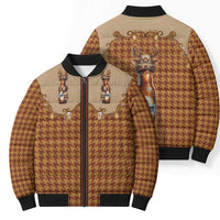 Western Yoke Bomber Puffer Jacket Rein Beer Christmas Houndstooth Patterns - Wonder Print Shop