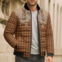 Western Yoke Bomber Puffer Jacket Rein Beer Christmas Houndstooth Patterns - Wonder Print Shop