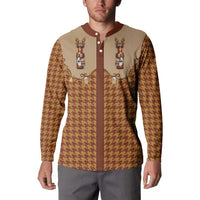 Western Yoke Button Sweatshirt Rein Beer Christmas Houndstooth Patterns - Wonder Print Shop