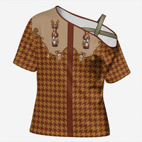 Western Yoke Cross Shoulder Shirt Rein Beer Christmas Houndstooth Patterns - Wonder Print Shop