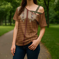 Western Yoke Cross Shoulder Shirt Rein Beer Christmas Houndstooth Patterns - Wonder Print Shop