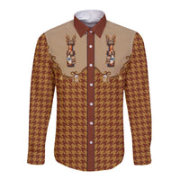 Western Yoke Long Sleeve Button Shirt Rein Beer Christmas Houndstooth Patterns - Wonder Print Shop