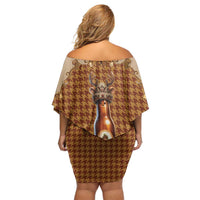 Western Yoke Off Shoulder Short Dress Rein Beer Christmas Houndstooth Patterns - Wonder Print Shop