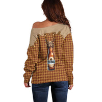 Western Yoke Off Shoulder Sweater Rein Beer Christmas Houndstooth Patterns - Wonder Print Shop