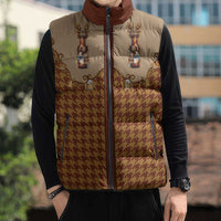 Western Yoke Sleeveless Puffer Jacket Rein Beer Christmas Houndstooth Patterns - Wonder Print Shop