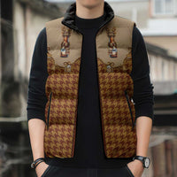 Western Yoke Sleeveless Puffer Jacket Rein Beer Christmas Houndstooth Patterns - Wonder Print Shop