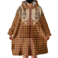 Western Yoke Wearable Blanket Hoodie Rein Beer Christmas Houndstooth Patterns - Wonder Print Shop