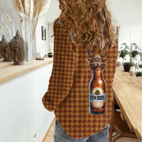 Western Yoke Women Casual Shirt Rein Beer Christmas Houndstooth Patterns - Wonder Print Shop