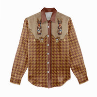 Western Yoke Women Casual Shirt Rein Beer Christmas Houndstooth Patterns - Wonder Print Shop