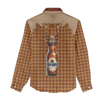 Western Yoke Women Casual Shirt Rein Beer Christmas Houndstooth Patterns - Wonder Print Shop