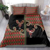 Western Yoke Bedding Set Wine Deer Christmas Argyle Patterns - Wonder Print Shop