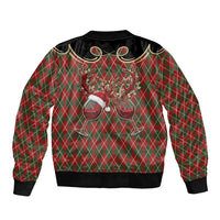 Western Yoke Bomber Jacket Wine Deer Christmas Argyle Patterns - Wonder Print Shop
