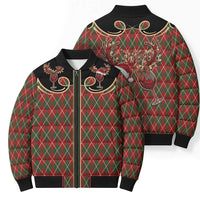 Western Yoke Bomber Puffer Jacket Wine Deer Christmas Argyle Patterns - Wonder Print Shop