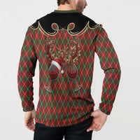 Western Yoke Button Sweatshirt Wine Deer Christmas Argyle Patterns - Wonder Print Shop