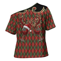 Western Yoke Cross Shoulder Shirt Wine Deer Christmas Argyle Patterns - Wonder Print Shop