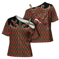 Western Yoke Cross Shoulder Shirt Wine Deer Christmas Argyle Patterns - Wonder Print Shop