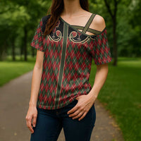 Western Yoke Cross Shoulder Shirt Wine Deer Christmas Argyle Patterns - Wonder Print Shop