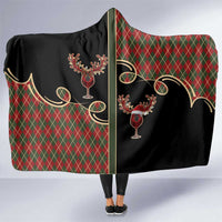 Western Yoke Hooded Blanket Wine Deer Christmas Argyle Patterns - Wonder Print Shop
