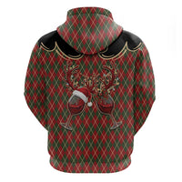 Western Yoke Hoodie Wine Deer Christmas Argyle Patterns - Wonder Print Shop