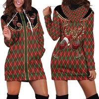 Western Yoke Hoodie Dress Wine Deer Christmas Argyle Patterns - Wonder Print Shop