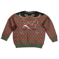 Western Yoke Kid Ugly Christmas Sweater Wine Deer Christmas Argyle Patterns - Wonder Print Shop