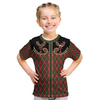 Western Yoke Kid T Shirt Wine Deer Christmas Argyle Patterns - Wonder Print Shop