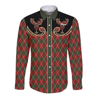 Western Yoke Long Sleeve Button Shirt Wine Deer Christmas Argyle Patterns - Wonder Print Shop