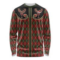 Western Yoke Long Sleeve Shirt Wine Deer Christmas Argyle Patterns - Wonder Print Shop