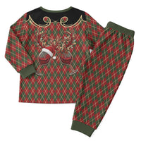 Western Yoke Christmas Pajama Set Wine Deer Christmas Argyle Patterns - Wonder Print Shop