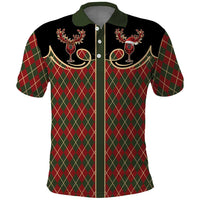 Western Yoke Polo Shirt Wine Deer Christmas Argyle Patterns - Wonder Print Shop