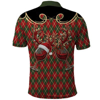 Western Yoke Polo Shirt Wine Deer Christmas Argyle Patterns - Wonder Print Shop