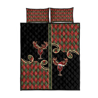Western Yoke Quilt Bed Set Wine Deer Christmas Argyle Patterns - Wonder Print Shop