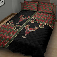 Western Yoke Quilt Bed Set Wine Deer Christmas Argyle Patterns - Wonder Print Shop