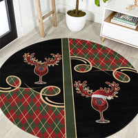 Western Yoke Round Carpet Wine Deer Christmas Argyle Patterns - Wonder Print Shop