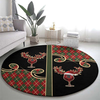 Western Yoke Round Carpet Wine Deer Christmas Argyle Patterns - Wonder Print Shop