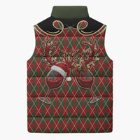 Western Yoke Sleeveless Puffer Jacket Wine Deer Christmas Argyle Patterns - Wonder Print Shop