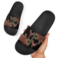 Western Yoke Slide Sandals Wine Deer Christmas Argyle Patterns - Wonder Print Shop