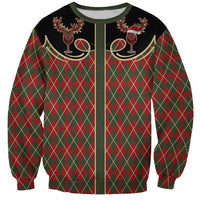 Western Yoke Sweatshirt Wine Deer Christmas Argyle Patterns - Wonder Print Shop