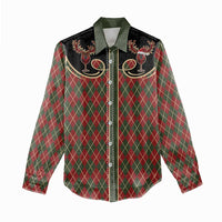 Western Yoke Women Casual Shirt Wine Deer Christmas Argyle Patterns - Wonder Print Shop