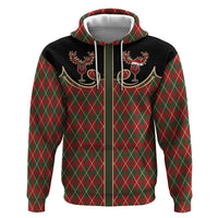 Western Yoke Zip Hoodie Wine Deer Christmas Argyle Patterns - Wonder Print Shop
