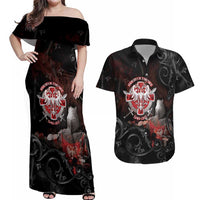 Serbian Empire Couples Matching Off Shoulder Maxi Dress and Hawaiian Shirt Knight With Emblem Double Eagle - Wonder Print Shop