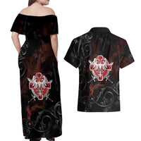 Serbian Empire Couples Matching Off Shoulder Maxi Dress and Hawaiian Shirt Knight With Emblem Double Eagle - Wonder Print Shop