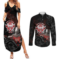 Serbian Empire Couples Matching Summer Maxi Dress and Long Sleeve Button Shirt Knight With Emblem Double Eagle - Wonder Print Shop