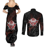 Serbian Empire Couples Matching Summer Maxi Dress and Long Sleeve Button Shirt Knight With Emblem Double Eagle - Wonder Print Shop