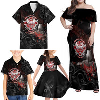 Serbian Empire Family Matching Off Shoulder Maxi Dress and Hawaiian Shirt Knight With Emblem Double Eagle - Wonder Print Shop