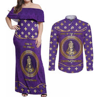 Carolingian Empire Couples Matching Off Shoulder Maxi Dress and Long Sleeve Button Shirt Charlemagne King Of The Franks - Wonder Print Shop