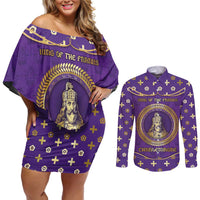 Carolingian Empire Couples Matching Off Shoulder Short Dress and Long Sleeve Button Shirt Charlemagne King Of The Franks - Wonder Print Shop