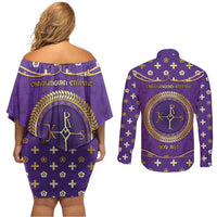 Carolingian Empire Couples Matching Off Shoulder Short Dress and Long Sleeve Button Shirt Charlemagne King Of The Franks - Wonder Print Shop