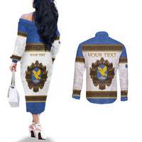 Personalized Italy Friuli-Venezia Giulia Couples Matching Off The Shoulder Long Sleeve Dress and Long Sleeve Button Shirt Golden Eagle With Baroque Patterns